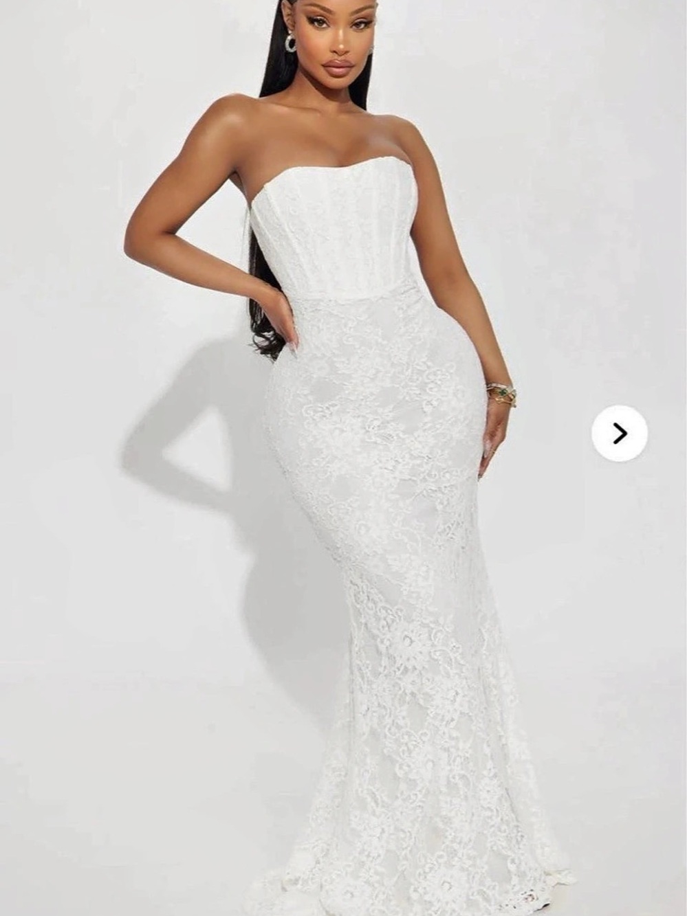 White Floral Lace Strapless Wedding Dress